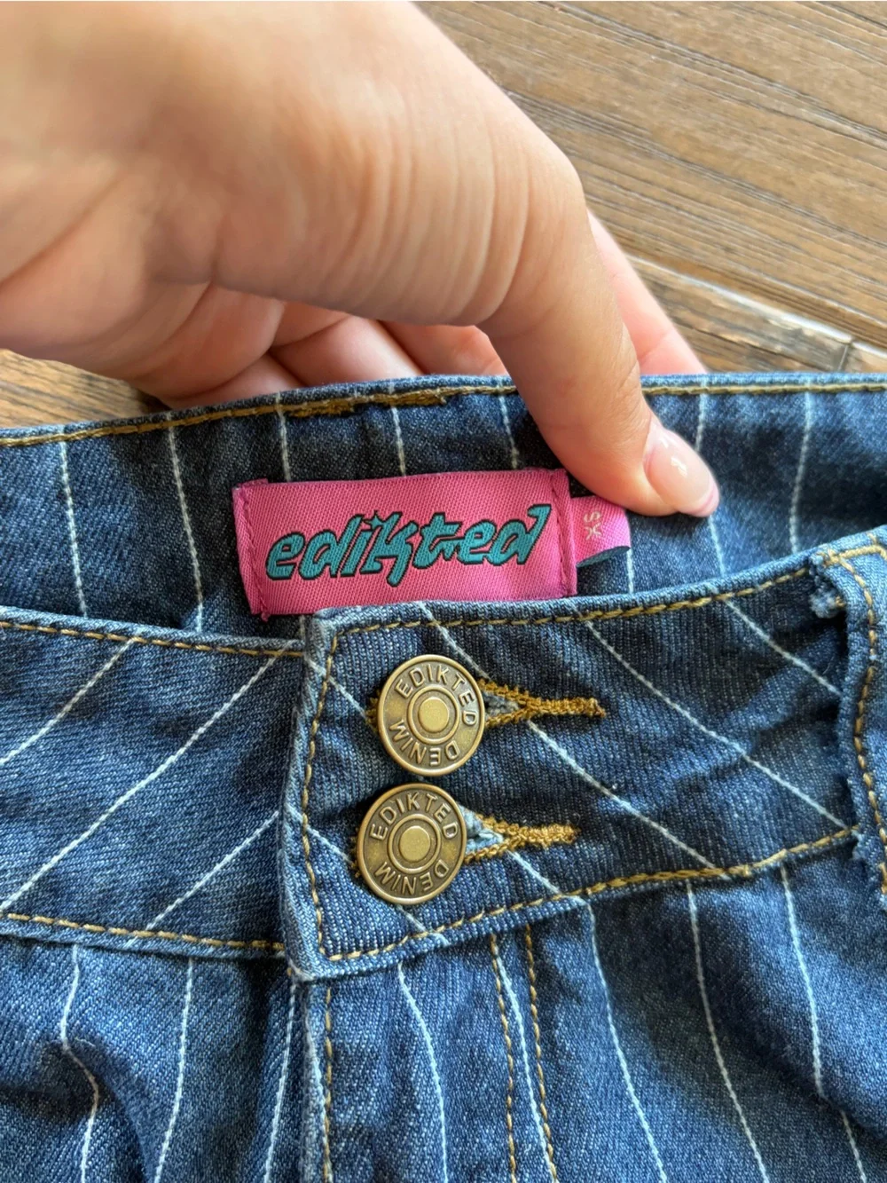 Edikted Navy Blue Pinstripe Wide-Leg Kids Jeans